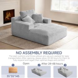 68'' Chaise Lounge Chair Indoor, Corduroy Upholstered Boneless Sofa  Bed, Deep Seat Light grey