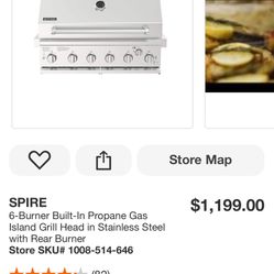 SPIRE 6-Burner Built-In Propane Gas Island Grill Head in Stainless Steel with Rear Burner