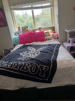 Queen bed frame with plug in headboard