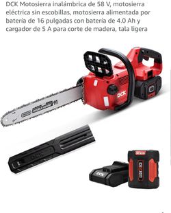 DCK Motosierra inalámbrica de 58 V, motosierra eléctrica sin escobillas, motosierra alimentada por batería de 16 pulgadas con batería de 4.0 Ah y carg