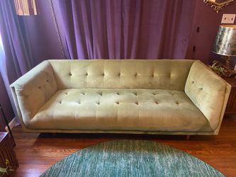 Sage/celery green tufted velvet MCM couch / sofa