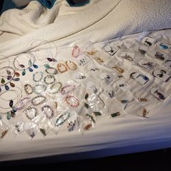 Handmade Jewelry Semi Precious Real Stones Geodes And Some Glass Jewelry Lot 