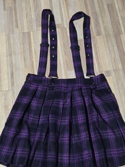 Purple Plaid Pleated Skirt with Suspenders size: Small