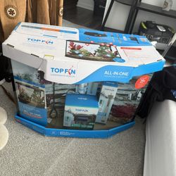 New Fish Tank With Filter, Decor, And Cleaning Supplies