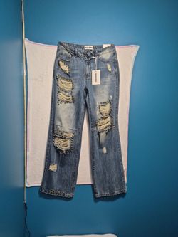 Disclosure Low Rise Wide Leg Distressed Jeans