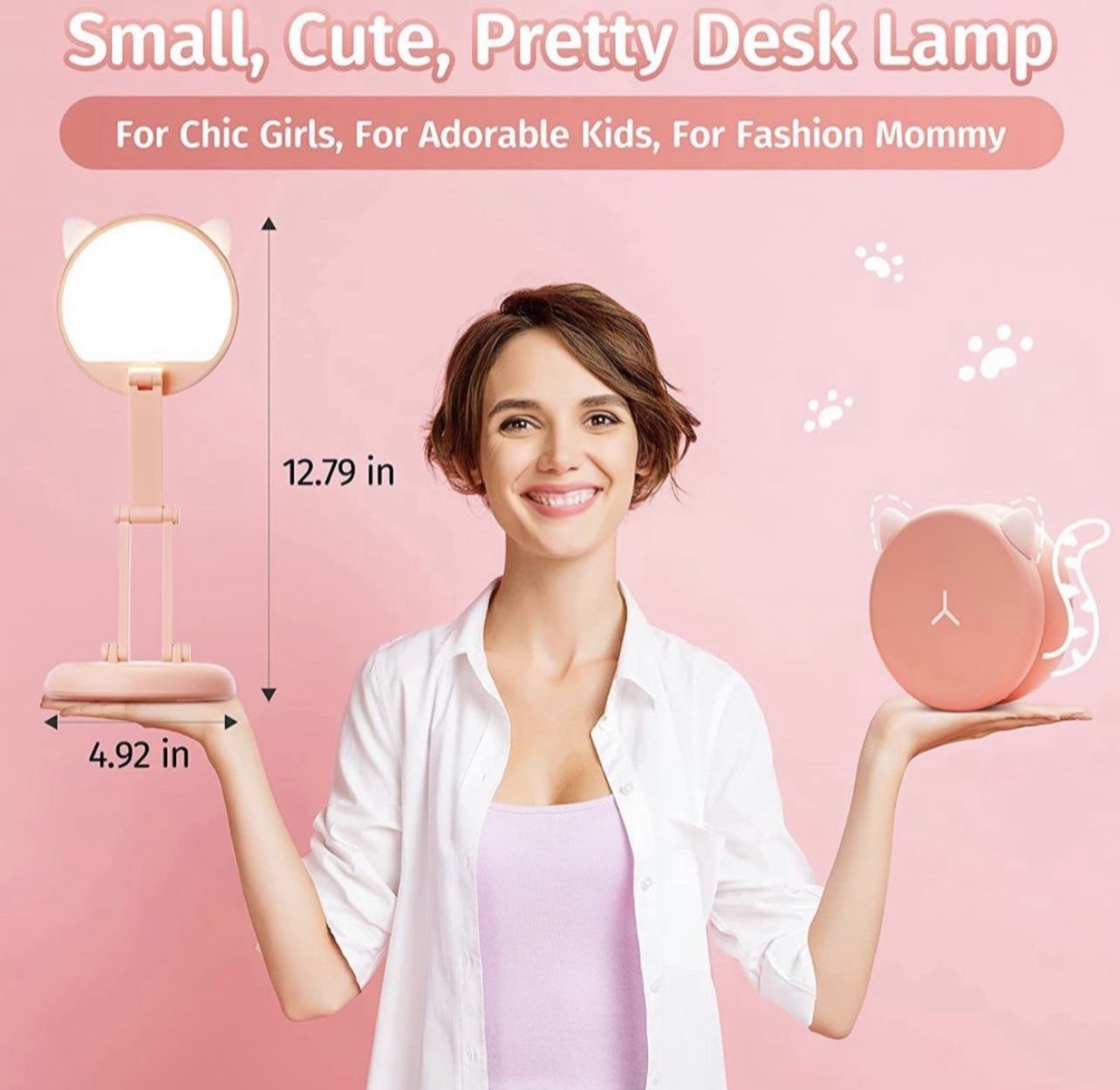 Cute Desk Lamp Pink Lamp Kawaii Desk Accessories, 8 Brightness Cute Lamp Cat Lamp Kawaii Accessories, Foldable & Portable Pink Cute Desk Accessories