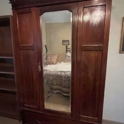 🪑 Vintage Solid Wood Armoire / Wardrobe with Mirror