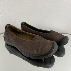 KEEN Womens Dark Brown Leather Sterling City Gorpcore Slip On Ballet Flats