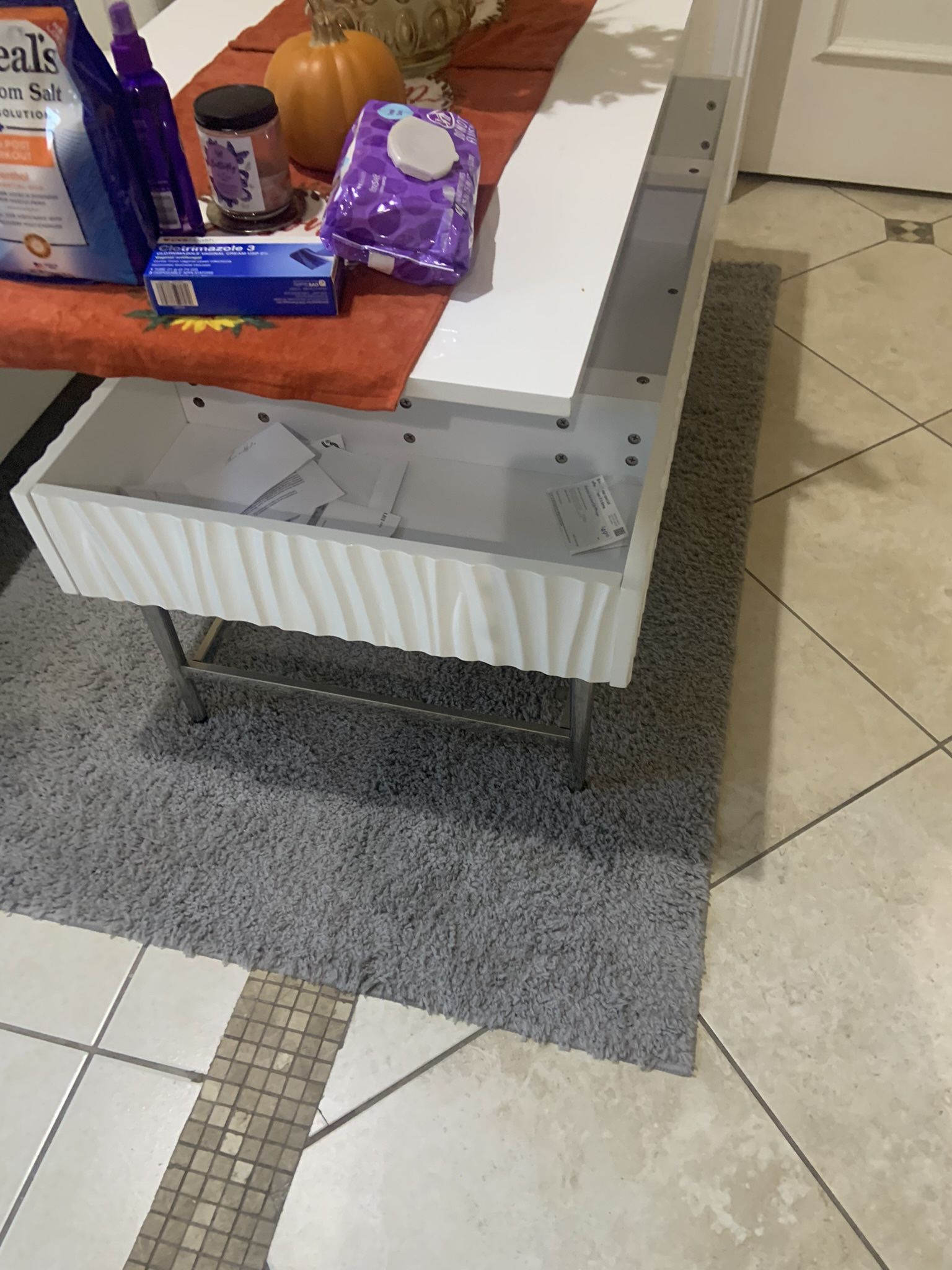 White Coffee Table, Bottom Storage