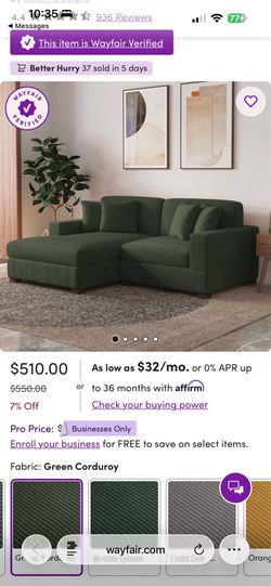Green Wayfair couch sectional