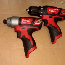 New Milwaukee M12 2462-20 12V Li-ion Impact Driver - Milwaukee 2407-20 M12 3/8” Drill/Driver (used)