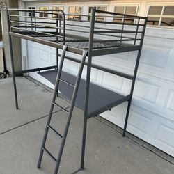 Heavy Duty Twin Size Loft Bed Frame with Integrated Desk 