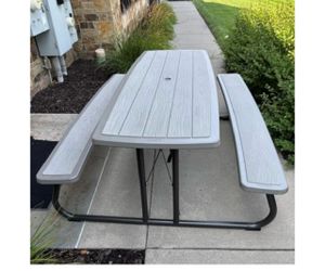 72 in. Bronze Sand Rectangle Steel Frame Picnic Table in Storm Dust Rough Cut Color, Folding