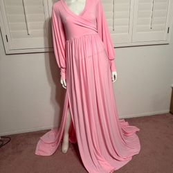 New Medium Pink Long Stretchy Maternity Photo Gown Dress 