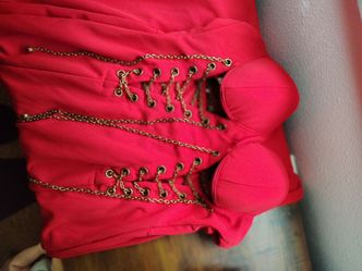 Fashion Nova red bodysuit with chain detailing