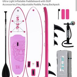 FunWater SUP Inflatable Stand Up Paddle Board 10'6×33"×6" Ultra-Light Inflatable Paddleboard with ISUP Accessories,Fins,Adjustable Paddle, Pump,Backpa
