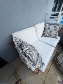 IKEA Outdoor Wooden Loveseat Sofa w/ Cushions