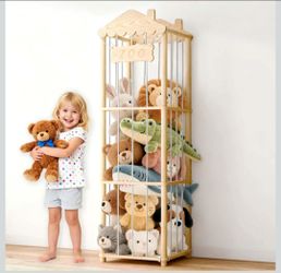 Stuffed Animal Storage, Wood Stuffed Animal Zoo Holder, Large Kids Toy Organizers, Plushies Storage for Boys Girls Bedroom, Playroom, Nursery (15.75 x