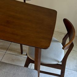 Mid-Century Style Wood Dining Table + 3 Chairs + Bench