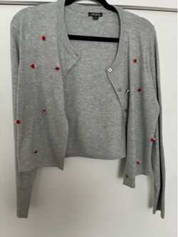 Gray Embroidered Rose Cardigan – Women's