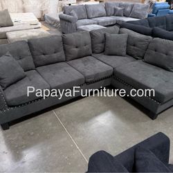 New! Grey Sectional Sofa With Tufted Buttons, Sofa, Sectional, Ash Grey Sectional, Small Living Room Sectional, Apartment Sofa, Couch, Sectionals, Sof
