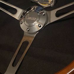 15 Inch Real Wood Wheel With Laser Engraved Camaro Logo Horn Button 