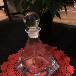 Italian Geometric Shaped Glass Decanter With Frosted Neck And Stopper. 