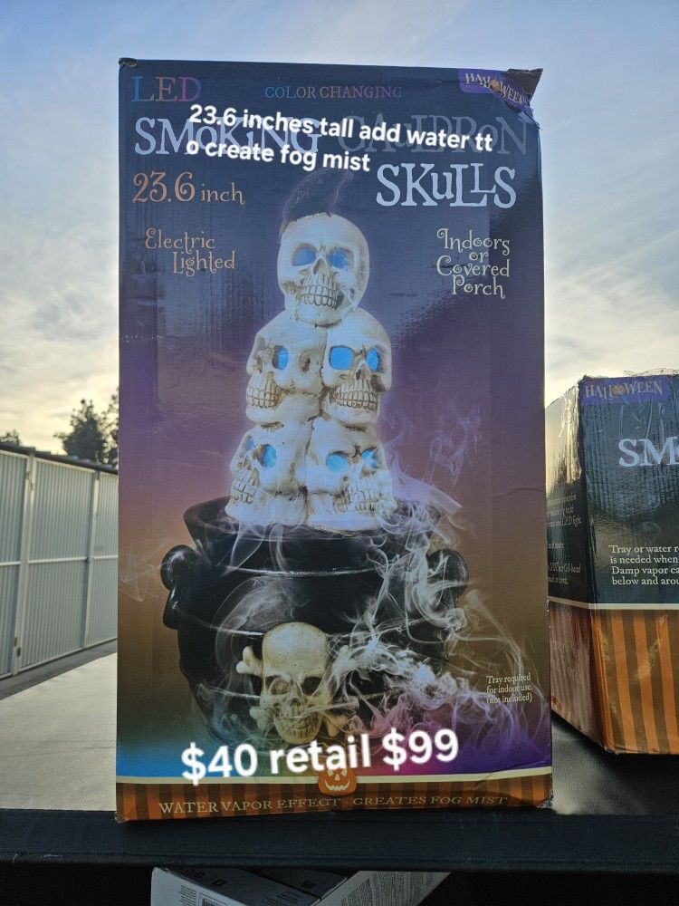 Skull Smoking Caldron LED 23.6" Tall