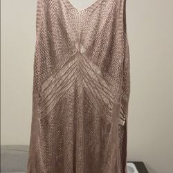 Boho Crochet Knit Sleeveless Cover-Up - Size Large - Rose Gold/Tan