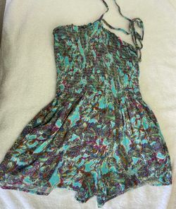 Wild Fable Women’s Strapless Smocked Romper – XS – Turquoise Paisley Boho Print