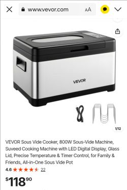 VEVOR Sous Vide Cooker, 800W Sous-Vide Machine, Suveed Cooking Machine with LED Digital Display, Glass Lid, Precise Temperature & Timer Control, for F