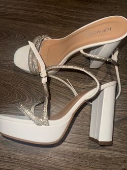 Top Moda White Rhinestone Platform Block Heels