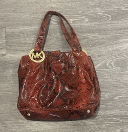Michael Kors Red Snakeskin Folton Shoulder Bag 14” X 11”