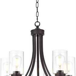 BONLICHT Rustic Kitchen Island 5-Light Oil-Rubbed Bronze Traditional Chandelier Industrial Vintage Pendant Lights Classic Glass Ceiling Lighting UL Li