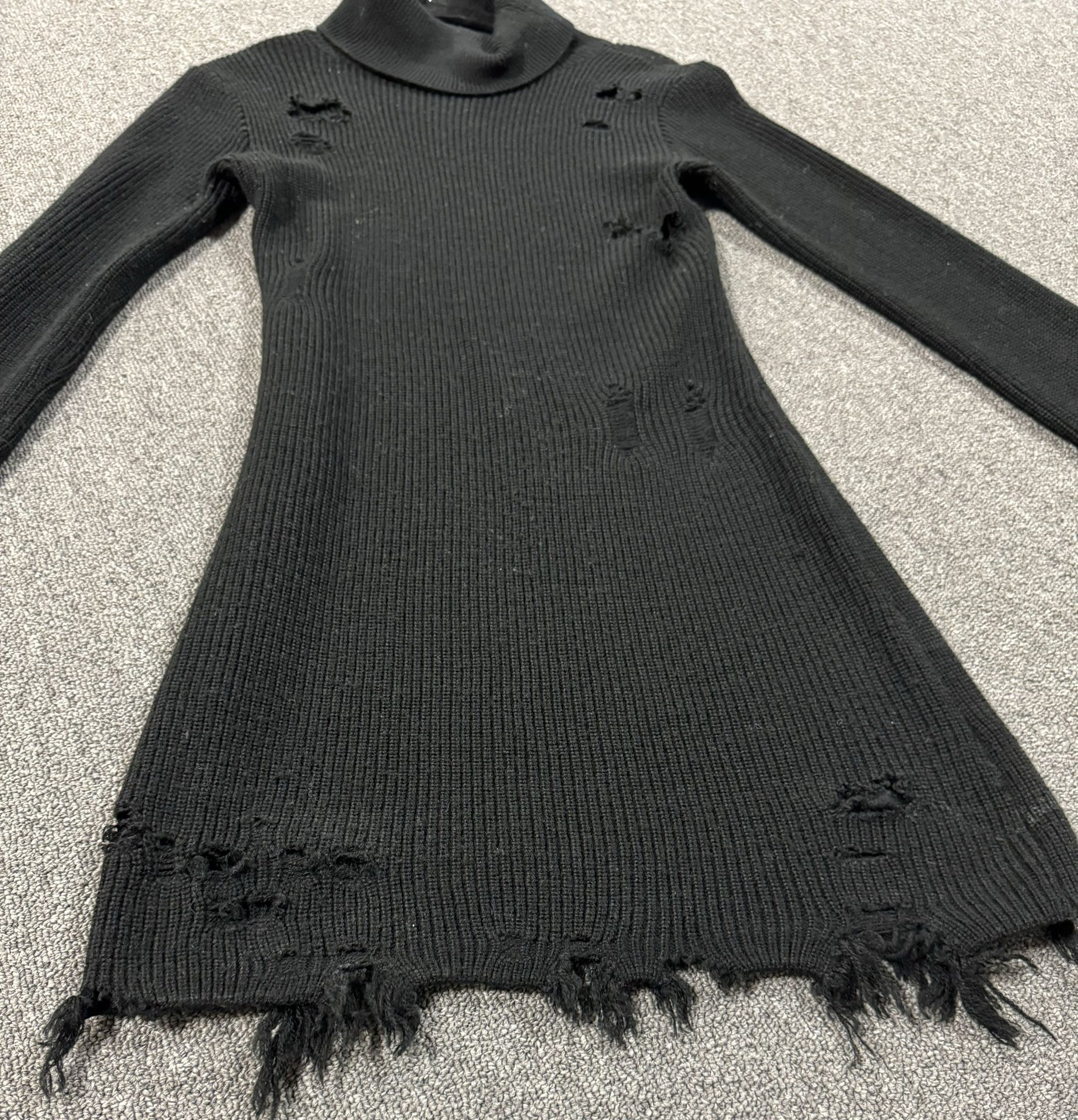 Black Distressed Turtle Neck Sweater Dress 