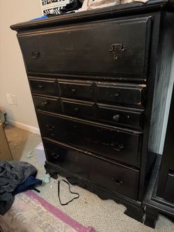 Black Wood Tall Dresser with Drawers