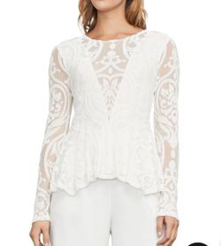 BCBGMAXAZRIA Colleen Baroque Burnout Peplum Top XAK1Z679/B807A SIZE XS