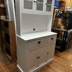 White MDF 39.3 in. Sideboard Food Pantry Kitchen Buffet and Hutch with 4 Adjustable Shelves and 2-Drawer