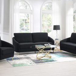Black Sofa, Loveseat And Chair 