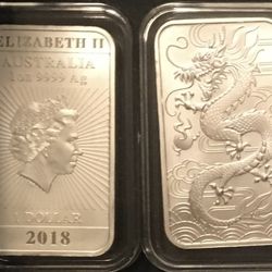 Australian Perth Mint 2018 1 oz 9999 silver Dragon bar