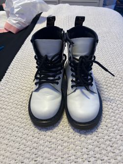Dr. Martens White Leather Lace-Up Boots