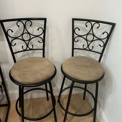 (2) Black / Grey Metal Counterheight Stools with Beige Cushion