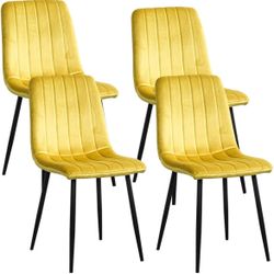Dining Chairs Set of 4, Mid Century Modern Leisure Living Room Chairs with Velvet Cushion Seat Back and Metal Legs, Upholstered Side Chair for Dining
