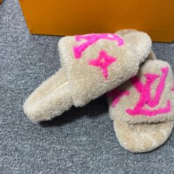 Louis Vuitton Inspired Fuzzy Slippers