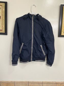 Navy Blue Hooded Bomber Jacket