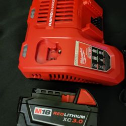 Milwaukee M12 and M18 12-Volt Rapid Battery Charger and M18 18-Volt XC Extended Capacity Battery Pack 3.0Ah.