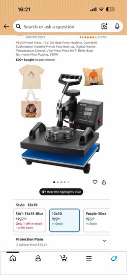 VEVOR Heat Press, 12x10in Heat Press Machine, Clamshell Sublimation Transfer Printer Fast Heat-up, Digital Precise Temperature Control, Vinyl Heat Pre