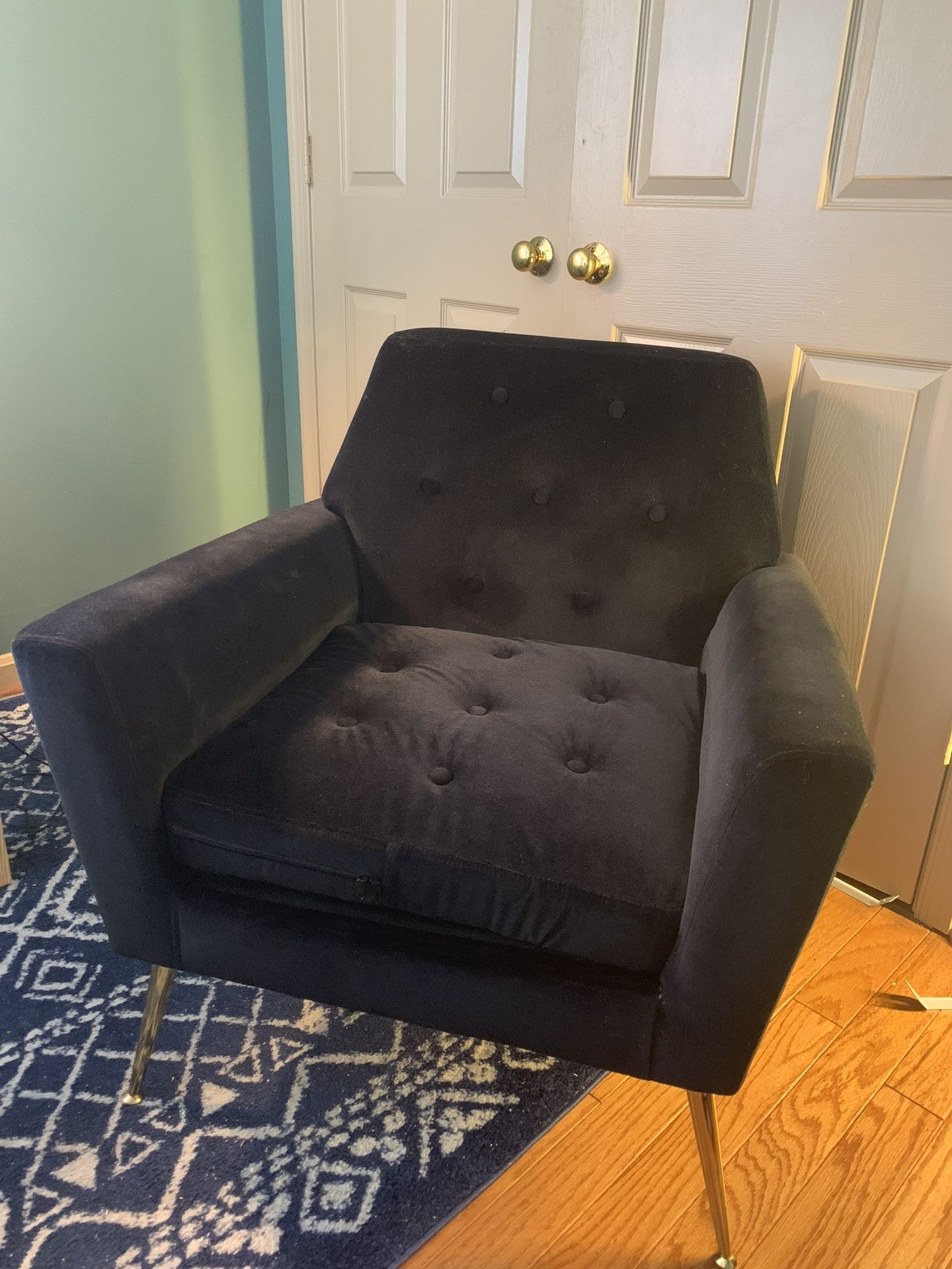 Black Velvet Armchair With Gold Legs