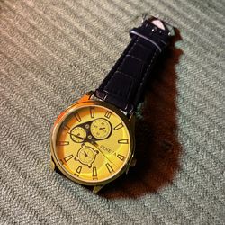 Geneva Gold Tone Watch with Black Band