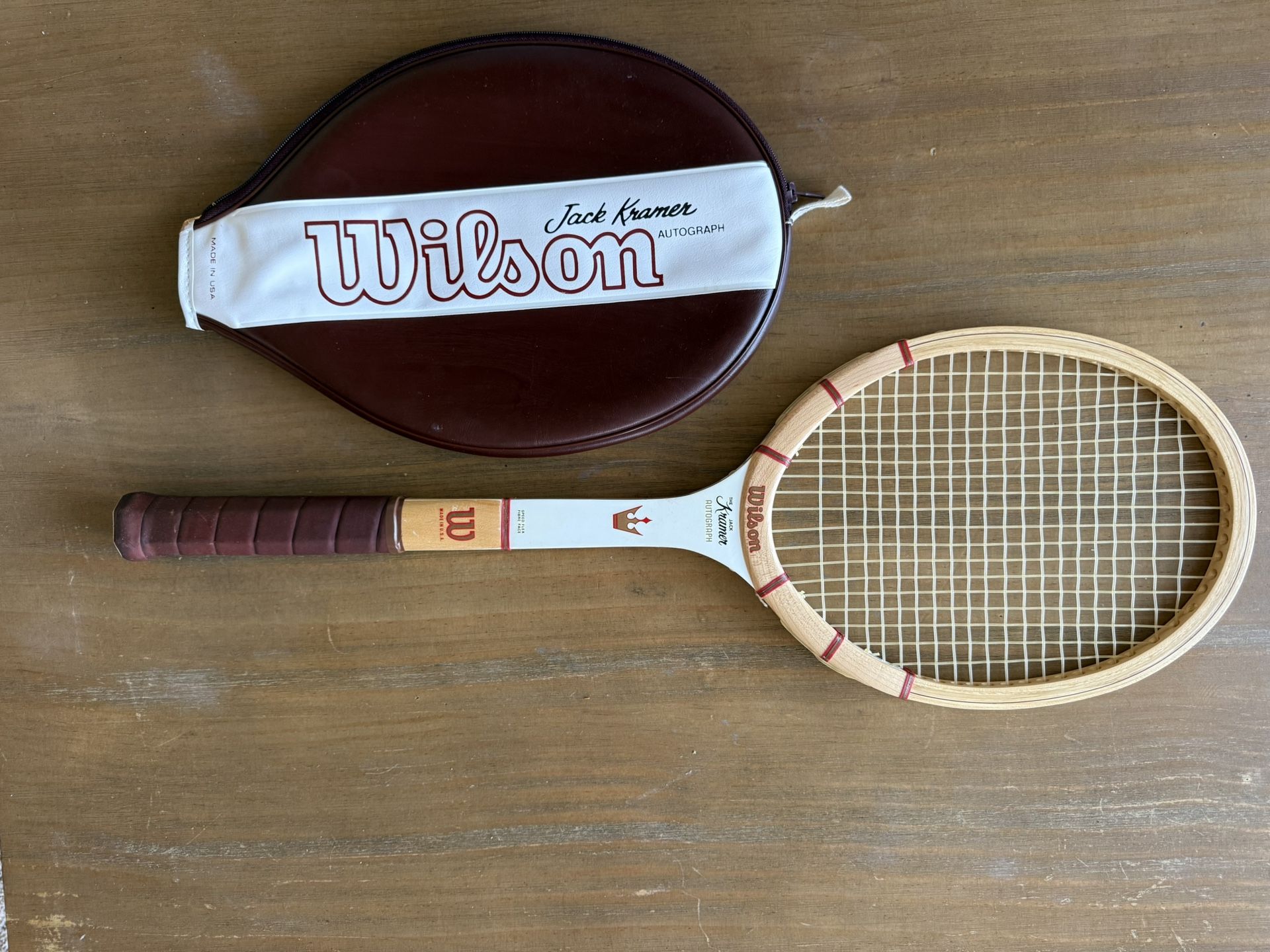 Vintage Wilson Jack Kramer Autograph Wooden Tennis Racket w/ Original Leather Cover β Excellent!